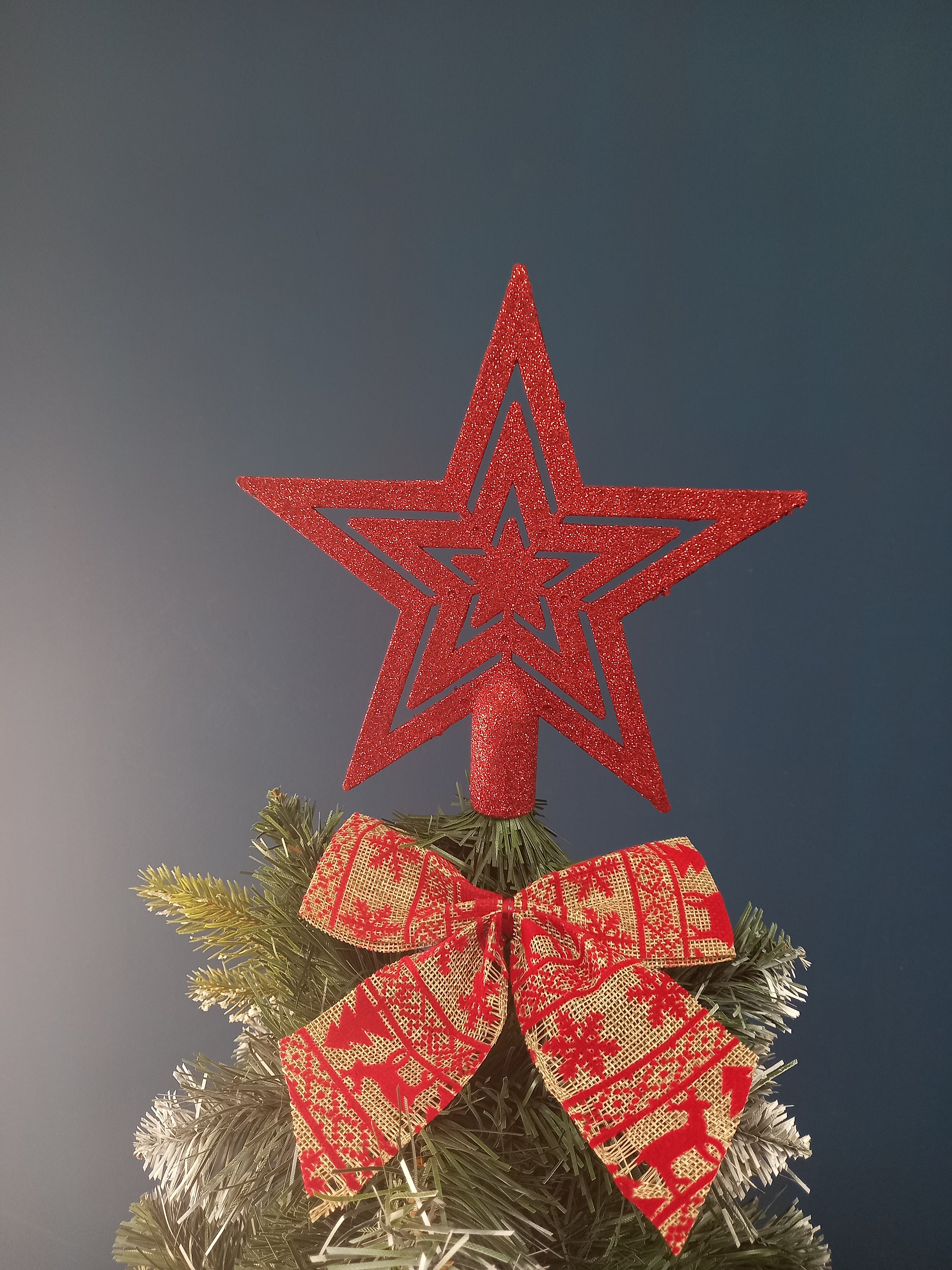  Špic za božićno drvce - zvijezda  20 cm crvena